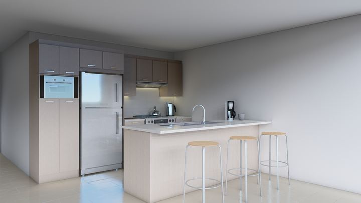 Cuisine, finition claire, design 3D